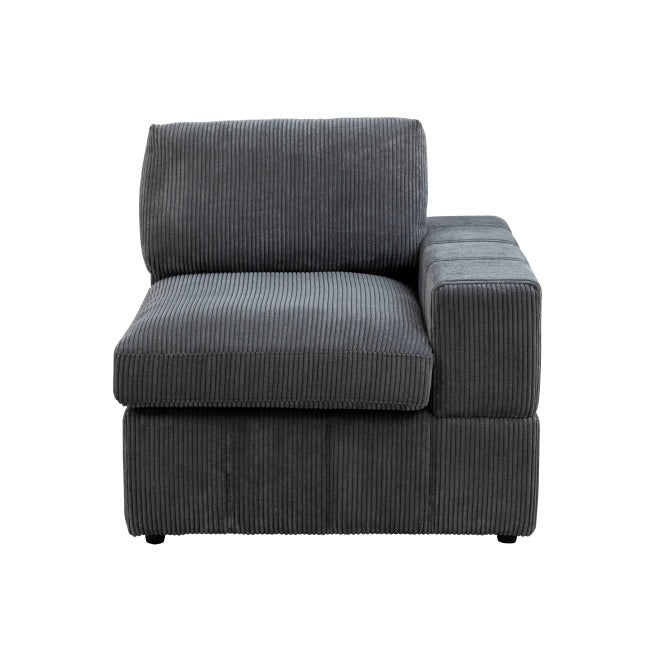 Dark Grey Corduroy Living Room Sofa Double Armrests 3-Piece