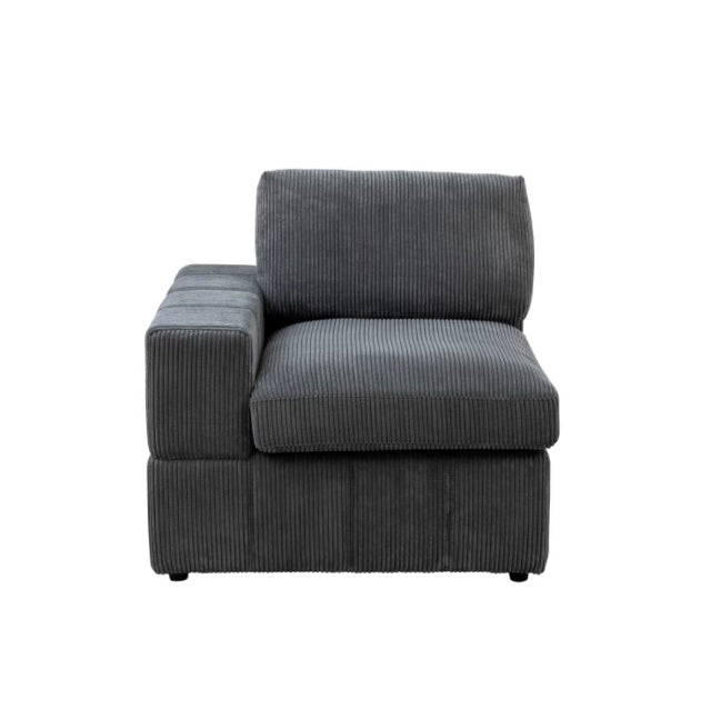 Dark Grey Corduroy Living Room Sofa Double Armrests 3-Piece