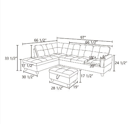 Living Room Sofa Set Dark Brown Flannel w/Ottoman and Storage