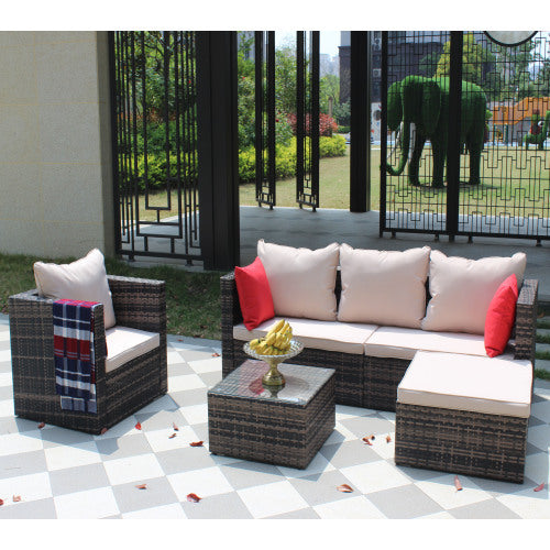 Rattan Patio and Pool 4 Piece Furniture Set With Cushioned Sectional and Table