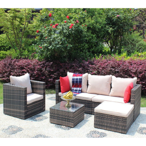 Rattan Patio and Pool 4 Piece Furniture Set With Cushioned Sectional and Table