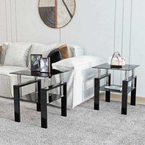 Modern Black Tempered Glass End Tables, Coffee Table For Living Room