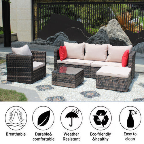 Rattan Patio and Pool 4 Piece Furniture Set With Cushioned Sectional and Table