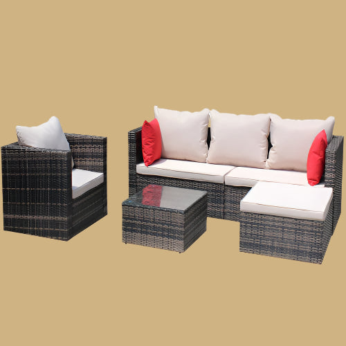 Rattan Patio and Pool 4 Piece Furniture Set With Cushioned Sectional and Table