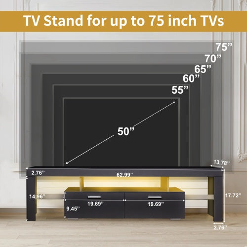 Modern Black LED TV Stand UP to 75"